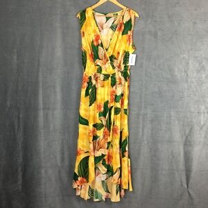 NEW Kindred Maxi Wrap Dress Women's 2X Plus Yellow Green Floral Resortswear